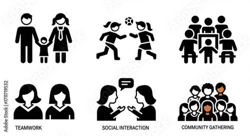 Illustration showing family, girls playing, group photo, teamwork, interaction and gathering icons created with generated ai