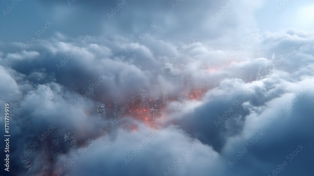 Obraz premium Surreal futuristic city floating in the clouds