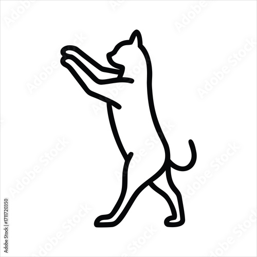 Black outline of a cat stretching upwards on its hind legs