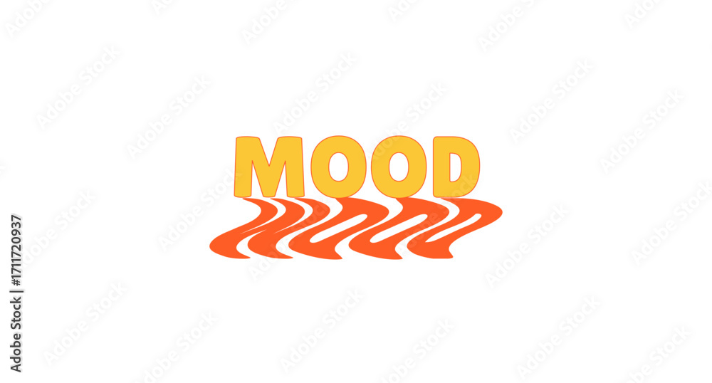 Fototapeta premium Mood bold internet slang with wavy orange shadow. Relatable feeling. Teen expression. Generation z communication lingo. Social media buzzword. Funky reflection 70s typography. Lilita One font used