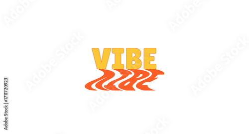 Vibe bold internet slang with wavy orange shadow. Summer chill gen z. Relaxing feeling. Youth culture. Positive atmosphere. Social media buzzword. Funky reflection 70s typography. Lilita One font used