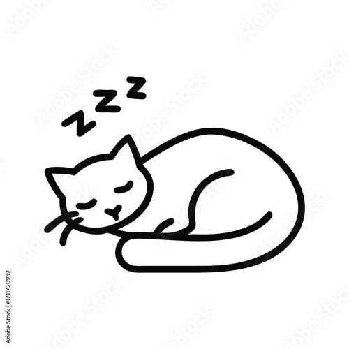 Cute sleeping cat with paw covering its eyes minimalist black outline illustration