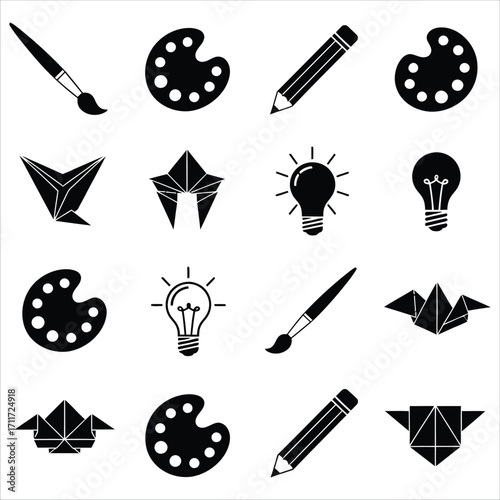Black silhouette icon set for food, cooking, and dining, featuring a rolling pin, cutlery, and kitchen symbols