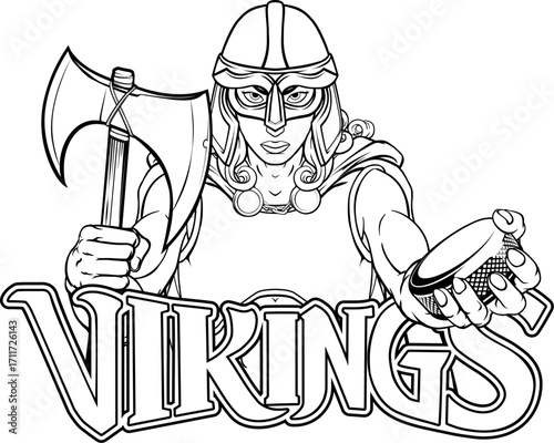 A female viking woman ice hockey sports team cartoon mascot