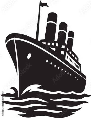 PrintSilhouette of a grand ocean liner sailing through wavy seas
