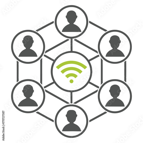 Connected stakeholders network with central wi-fi symbol graphic design icon