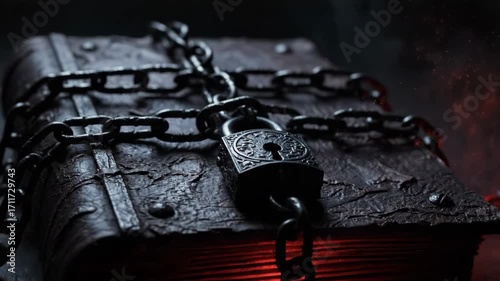 Mysterious Ancient Treasure Chest Secured by Heavy Chains and an Ornate Padlock in a Dark Dungeon