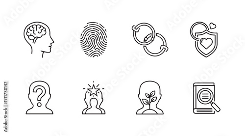 Collection of silhouette icons representing security and identity concepts