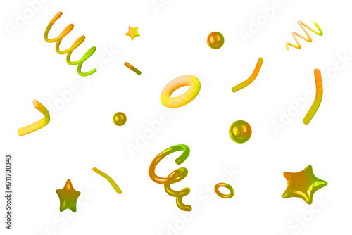 3d neon party confetti on isolated background. Autumn colors. Holiday Festival Design for Greeting Card, Invitation or Poster. Celebration & Party. Surprise Banner. Stock vector illustration 