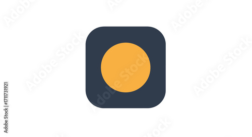Minimalist orange circle icon on dark blue rounded square abstract symbol