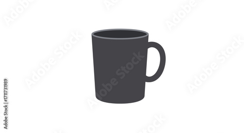 A simple dark gray ceramic mug with a handle on a clean white surface