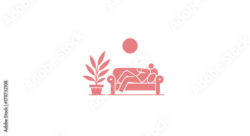 Cozy living room scene with sofa and potted plant minimalist interior design