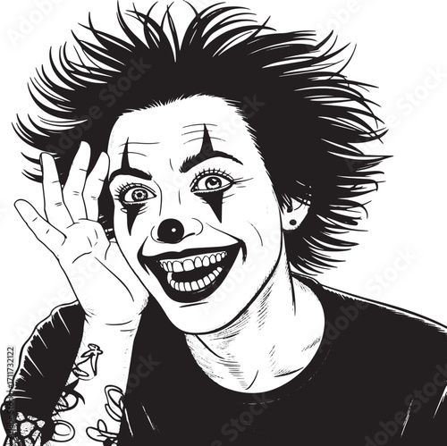 A Striking Portrait of a Punk Clown with Intense Makeup and Wild Hair a Mesmerizing Theatrical Character