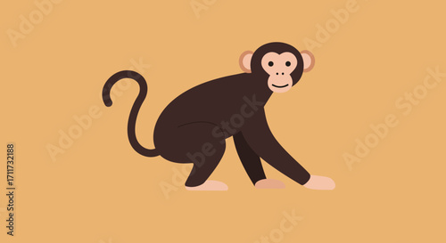 Canvas Print Playful monkey sitting cartoon art for childrens books and decorations