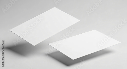 Wallpaper Mural Floating Blank Business Cards: Minimalist Mockup on Light Gray Torontodigital.ca