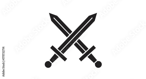 Two crossed medieval swords icon silhouette symbol vintage weaponry battle emblem