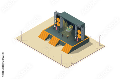Illustration Isometric Music Event stage, 3d Concept Isometric View. Suitable for Diagrams, Game Asset, And Other asset