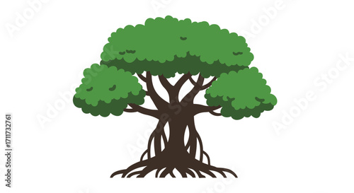 Majestic tree with lush green foliage and strong root system symbolizing nature