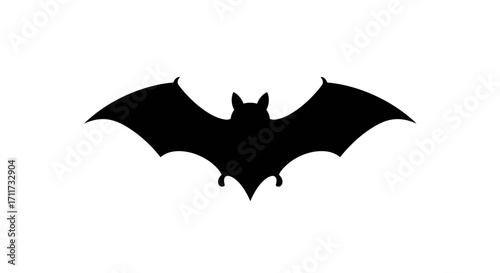 Silhouette of a spooky black bat with wide wings spread in flight halloween icon