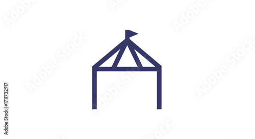 Simple dark blue outline of a circus tent with a small flag