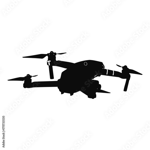 Silhouette of a modern drone with propellers against a showcasing technology and innovation for aerial photography and videography use on white background