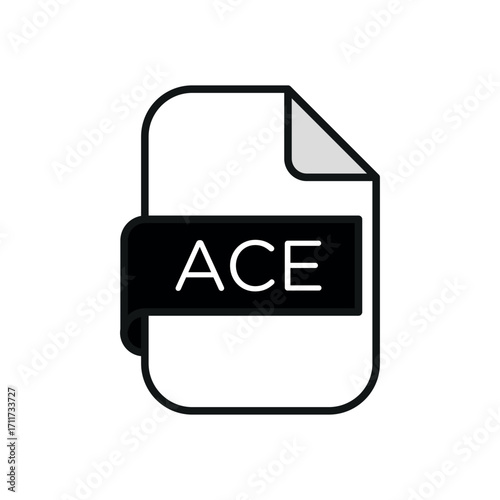 Illustration of a file icon with a folded corner and the letters ace displayed on a black banner area