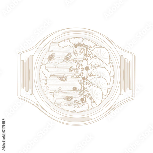 Vector Illustration Logo Line art Top View Galchi Jorim on a Ttukbaegi