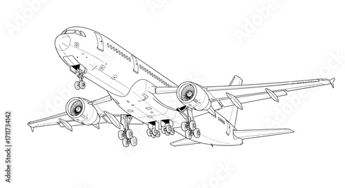 Airplane Design Technical Line Drawing of a Jetliner