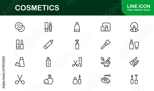 Cosmetics Beauty Skincare Professional Line Icon Set – Modern Minimal Vector Icons for Elegant Branding and Styling