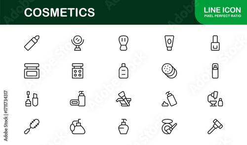 Cosmetics Beauty Skincare Professional Line Icon Set – Modern Minimal Vector Icons for Elegant Branding and Styling