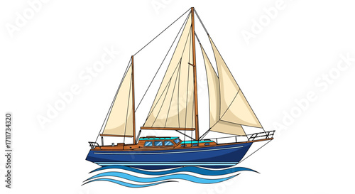 Sailboat Design Vector Illustration of a Classic Sailing Vessel, Nautical Themed, Perfect for Designs