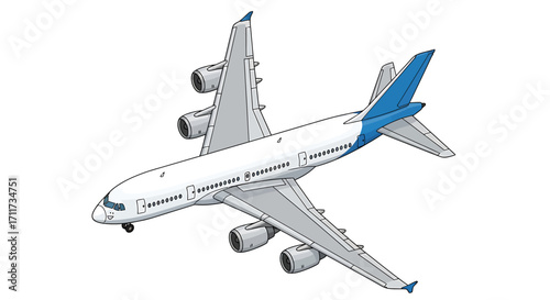 A clean vector illustration showcasing the isometric design of a modern four-engine passenger jet