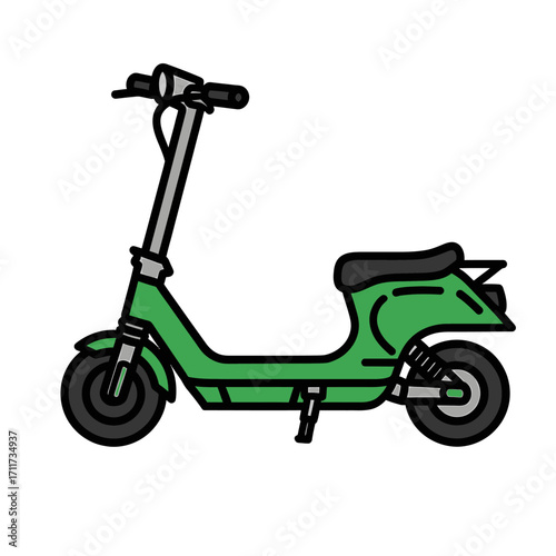 Contemporary green electric scooter design, illustrating efficient urban personal transport and sustainable mobility for modern city living with a clean graphic aesthetic