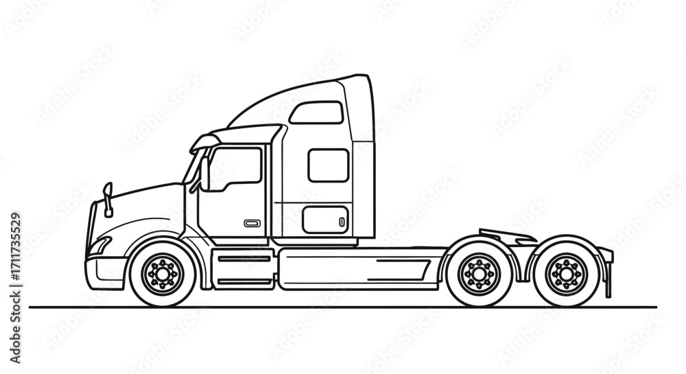 Fototapeta premium Vector design of a semi-truck cab and chassis, representing commercial transport logistics