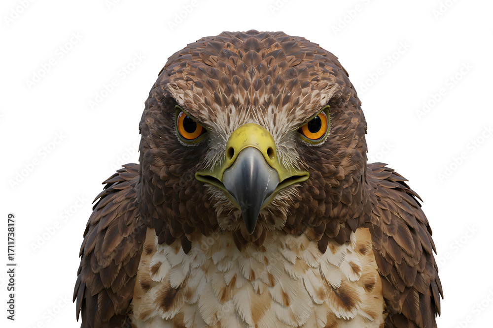 Naklejka premium close-up of eagle head, fierce hunting raptor bird with sharp eyes isolated on transparent PNG background