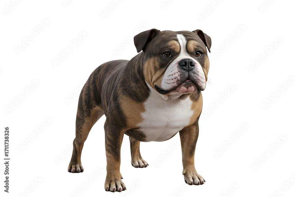 Fototapeta premium American English bulldog dog standing, muscular short-haired breed illustration isolated on transparent PNG