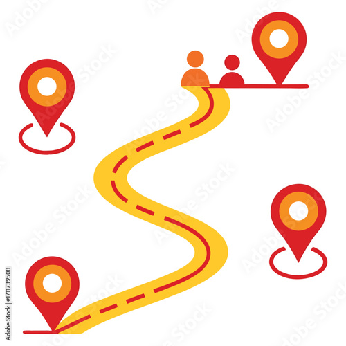 Roadmap with location pins and people icons representing stakeholder journey