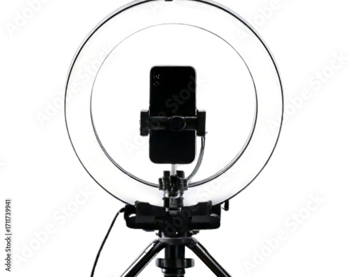  Content Creator Ring Light with Phone Mount on Tripod, isolated PNG