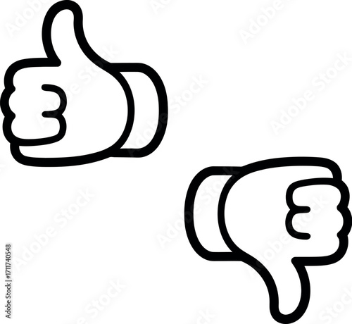 Two hands showing opposite gestures: thumbs up for approval and thumbs down for disapproval.