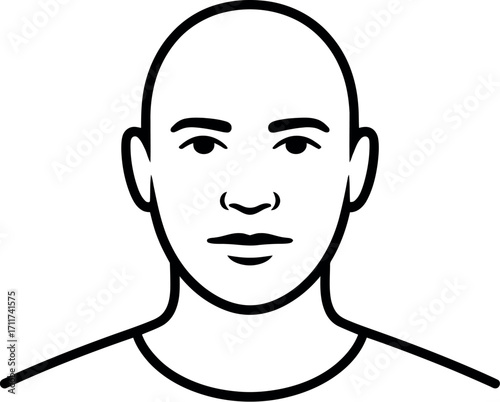 Simple outline portrait of a bald person's face, conveying neutrality and identity.