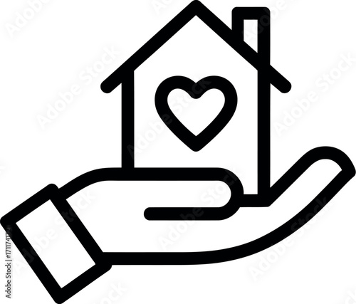 Caring hand gently holds a house with a heart, symbolizing home and love.