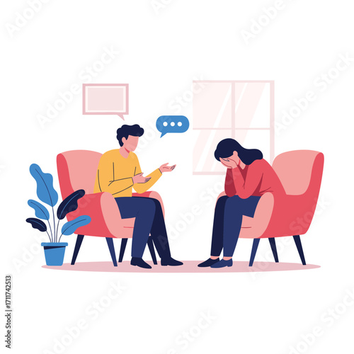 A therapist talks to a patient about their emotional issues.
