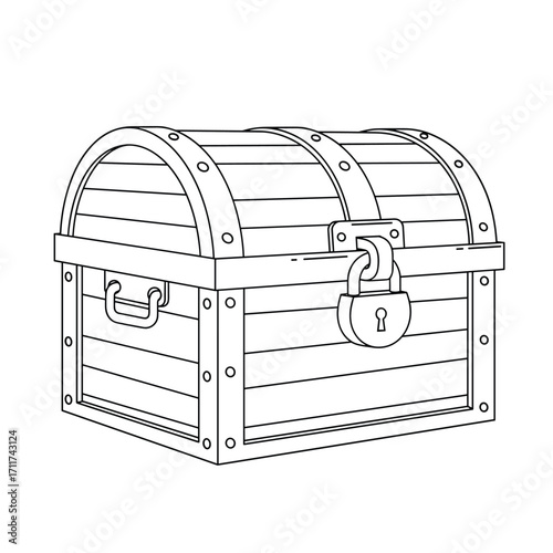 An old wooden chest with a lock and handle sits ready for treasures.