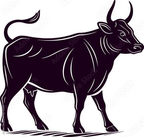 Side profile silhouette of a cow with its tail raised a classic farm animal illustration suitable for various design applications