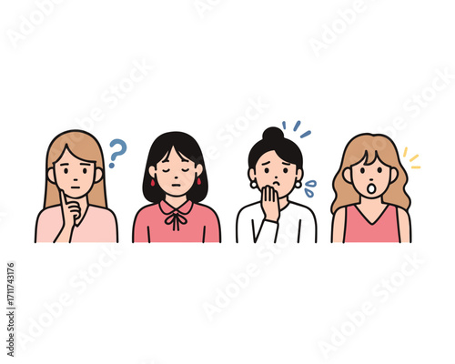 Simple vector of three stylish young women looking troubled