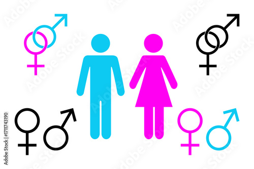 Male and female symbol, Man and woman icon. Flat vector illustration isolated on white background.