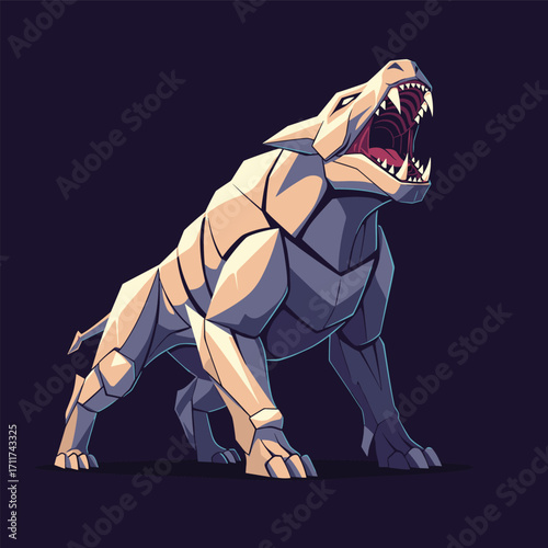 A fearsome stone beast with an open maw and sharp teeth.