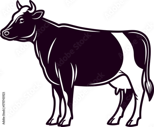 A detailed side view silhouette of a cow with clearly visible udders perfect for agricultural or farm themed designs