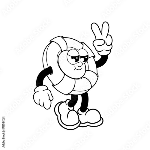 Retro character design of cool lifebuoy outline