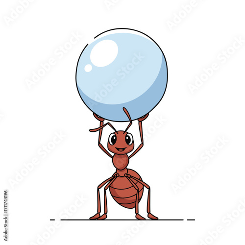 A determined ant lifts a large bubble with all its might.